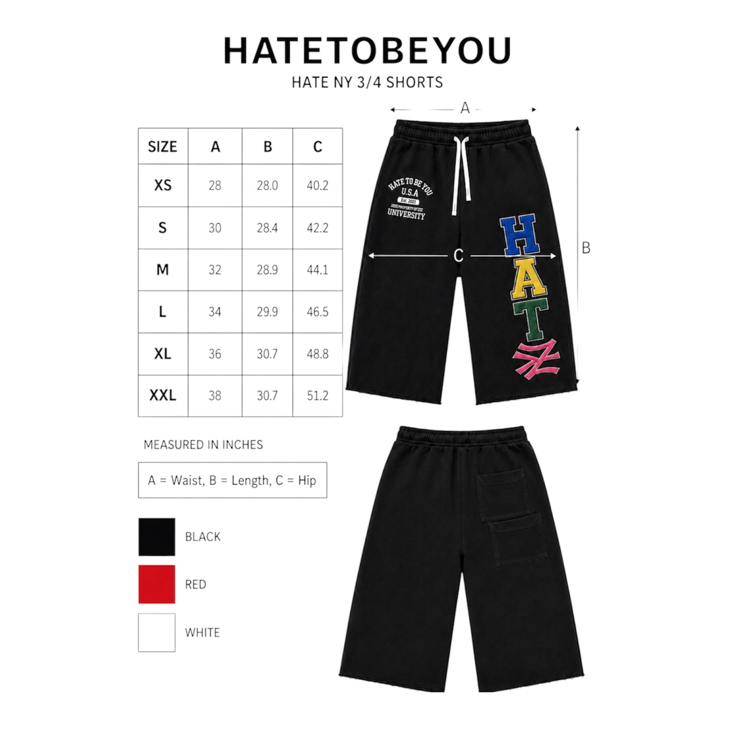 Black Hate NY 3/4 Shorts