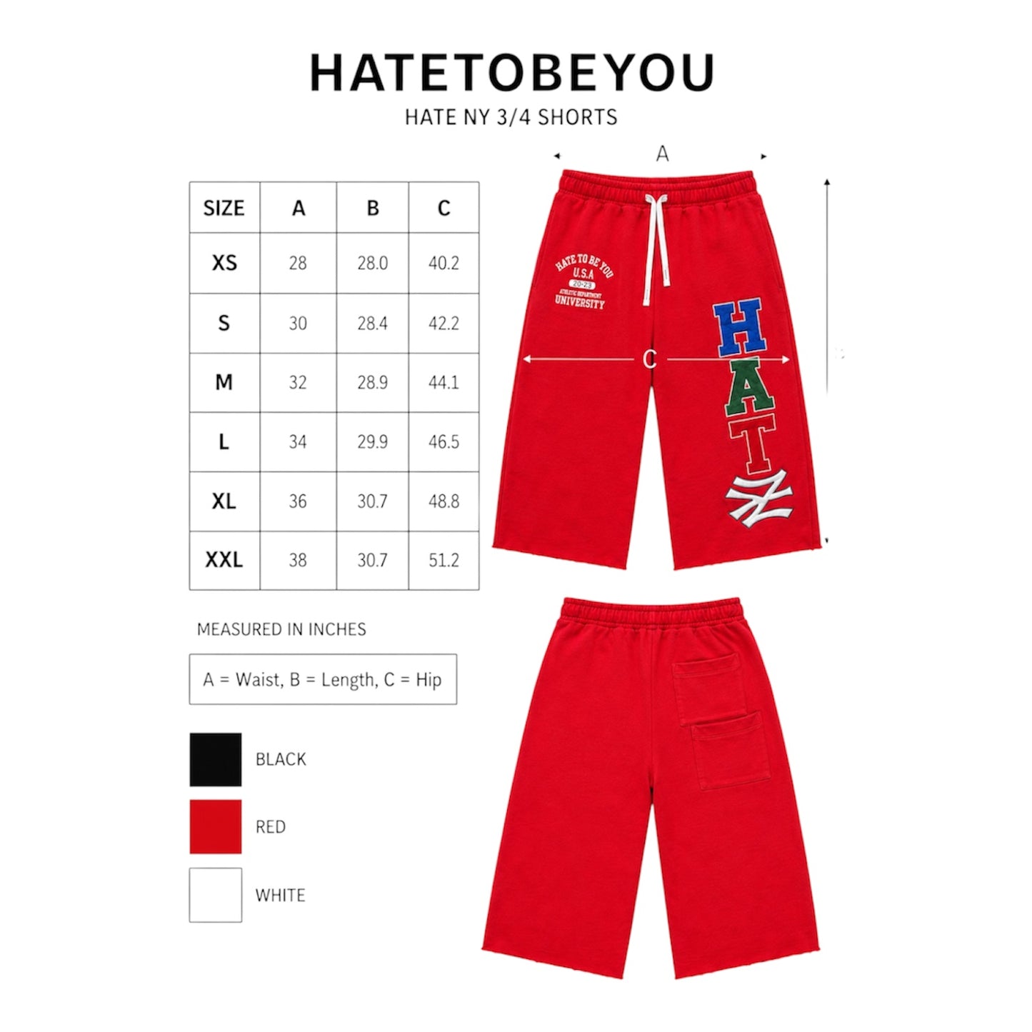 Red Hate NY 3/4 Shorts